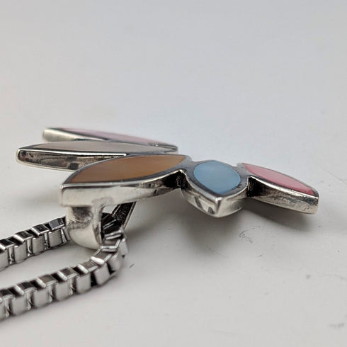 Vintage sterling silver base, five-color mother-of-pearl flower-shaped pendant with necklace